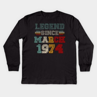 49 Years Old Legend Since March 1974 49th Birthday Kids Long Sleeve T-Shirt